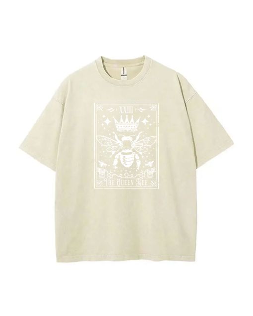 Queen Bee Tarot Design Mineral Wash T-Shirt - Unisex Teen Beach Shirt perfect for Casual Wear, School, and Summer Holidays - Cool and Classic Look!