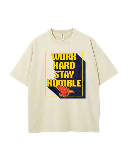 Motivational Mineral Wash T-Shirt | Work Hard Stay Humble Quote | Unisex Teen Beach/Casual Shirt | Cool Classic Tee for Summer/Holidays