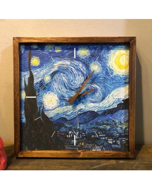 Custom Starry night, Wooden Wall Clock for Home Decor in Living Room, Kitchen and Kid Decorations Gifts