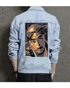 2 Pac Back Jean Jacket for Men – Gift for Music Fans – Birthday Present - Light Blue - Main View