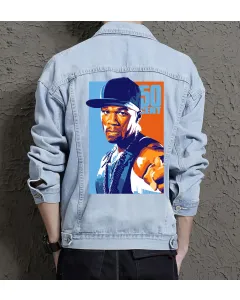 50cent Jean Jacket for Men – Gift for Music Fans – Birthday Present - Light Blue - Main View