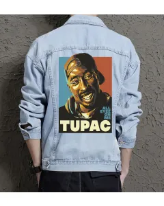 All Eyez Onme Jean Jacket for Men – Gift for Music Fans – Birthday Present - Light Blue - Main View