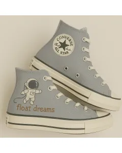 Astronaut Embroidered Grey Sneakers for Space Enthusiasts – Unique Design for Casual Wear, Trendy Outfits - Custom Embroidered - Main View