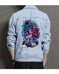 Attack of the Zommbie Unicorn Jean Jacket for Men – Gift for Teen Boys – Christmas Gift - Light Blue - Main View