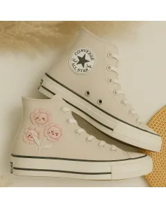Blush Floral Sneakers for Women – Comfort for Casual Walks, Festivals, and More - Custom Embroidered - Main View