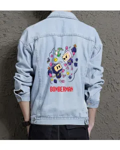Bomberman Denim Jacket for Men – Gift for Retro Gamers – Christmas Present - Light Blue - Main View