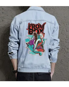 Box Jean Jacket for Men – Gift for Streetwear Fans – Birthday Present - Light Blue - Main View