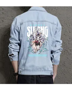 Bunny Girl Jean Jacket for Men – Gift for Anime Fans – Holiday Gift - Light Blue - Main View