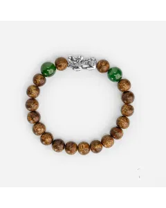 Calming Agarwood Bracelet for Spiritual Souls – Handcrafted Wood Bracelet for Grounding Energy, Meditation – Brown, Green – Main View