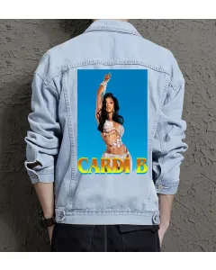 Cardi B Jean Jacket for Men – Gift for Music Fans – Birthday Present - Light Blue - Main View