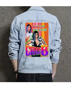 Cardi B1 Jean Jacket for Men – Gift for Music Fans – Birthday Present - Light Blue - Main View