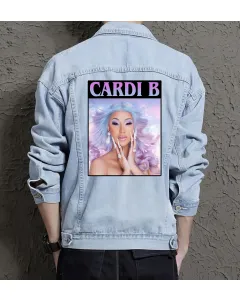 Cardi B2 Jean Jacket for Men – Gift for Music Fans – Christmas Gift - Light Blue - Main View