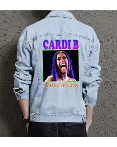 Cardib Jean Jacket for Men – Gift for Music Fans – Christmas Gift - Light Blue - Main View