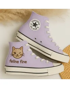 Cat Embroidered Lavender Sneakers for Women, Pet Lovers – Stylish and Comfortable for Casual Outings, Everyday Wear - Custom Embroidered - Main View