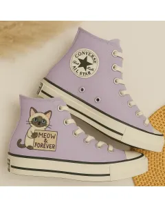 Cat Print Sneakers for Women – Statement Footwear for Pet Lovers, Animal Rescue Volunteers – Perfect Gift for Cat Lovers, Casual Walks - Custom Embroidered - Main View