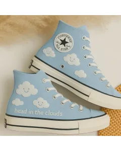 Cloudy Dreams Embroidered Canvas Sneakers for Women, Teens, Girls – Stylish Comfort for Everyday Wear, Casual Outings - Custom Embroidered - Main View