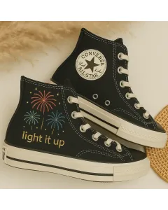 Colorful Firework Print Sneakers for Festival Goers, Party Lovers – Stand Out At Festivals, Celebrations - Custom Embroidered - Main View