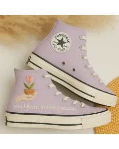 Comfortable Floral Sneakers for Women – and Supportive Footwear for Casual Walks, Weekend Outings – Perfect Gift for Garden Enthusiasts - Custom Embroidered - Main View