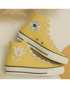 Comfortable Floral Sneakers for Women – and Supportive for Casual Walks, Shopping Trips – Perfect Gift for Flower Lovers - Custom Embroidered - Main View