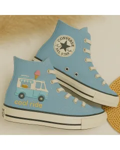 Cool Ride Sneakers for Ice Cream Lovers – Fun Embroidered Shoes for Casual Outings, Summer Vibes - Custom Embroidered - Main View