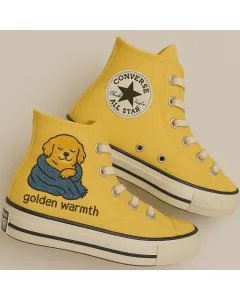 Cozy Golden Sneakers for Women & Men – Stylish & Comfortable for Casual Outings, Everyday Wear - Custom Embroidered - Main View