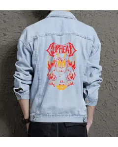 Cuphead Denim Jacket for Men - Gift for Video Game Fans - Christmas Present - Light Blue - Main View
