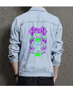 Cuphead Denim Jacket for Men – Gift for Video Game Fans – Christmas Gift - Light Blue - Main View