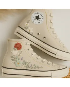 Custom Sneakers – Floral Cascade Wedding Veil for Brides – Elegant Accessory for Weddings, Garden Parties, and Special Occasions - Custom Embroidered - Main View