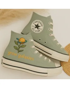 Custom Sneakers – Galactic Embroidered Sage Green Backpack for Adventure Seekers, Trendsetters, and Travel Enthusiasts – Unique Design for Outdoor - Custom Embroidered - Main View