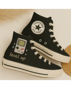 Custom Sneakers – Gaming Patch Retro Style Backpack for Gamers, Students, and Trendsetters – Stand Out At School, Work, or on the Go - Custom Embroidered - Main View