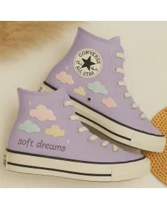 Custom Sneakers – Pastel Clouds Digital Print for Home Decor, Nursery, and Office – Vibrant Artwork for Relaxation, Inspiration - Custom Embroidered - Main View