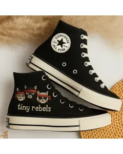 Custom Sneakers – Stylish Rebel Cats Graphic Tee for Women, Cat Lovers, Trendsetters – Unique Design for Casual Outings, Everyday Wear - Custom Embroidered - Main View