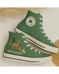Custom Sneakers – Woodland Embroidered Backpack for Nature Lovers, Hikers, Outdoor Enthusiasts – Stylish and Functional for Hiking, Camping, - Custom Embroidered - Main View