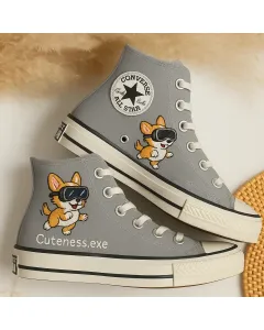 Cute Corgi Print Sneakers for Women and Pet Lovers – Comfortable Shoes for Casual Walks, Pet Adoption Events Perfect Gift for Dog Owners - Custom Embroidered - Main View