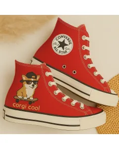 Cute Corgi Sneakers for Dog Lovers – Comfortable and for Casual Walks, Pet Adoption Events [perfect Gift for Pet Lovers] - Custom Embroidered - Main View