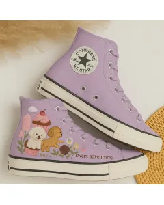 Cute Dog Print Sneakers for Pet Lovers – Comfy Shoes for Casual Walks, Pet Adoption Events,  Perfect Gift for Dog Owners - Custom Embroidered - Main View