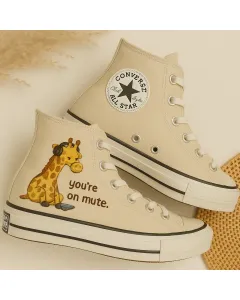 Cute Giraffe Print Sneakers for Women – Comfortable and for Casual Outings, Daily Wear - Custom Embroidered - Main View
