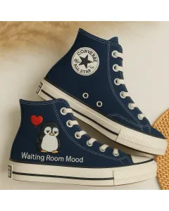 Cute Penguin Print Sneakers for Women and Animal Lovers – Comfortable for Casual Walks, Pet Adoption Events, Perfect Gift for Penguin Enthusiasts - Custom Embroidered - Main View