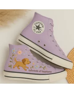 Cute Puppy Print Sneakers for Dog Lovers – Comfortable Shoes for Casual Walks and Pet Adoption Events - Custom Embroidered - Main View