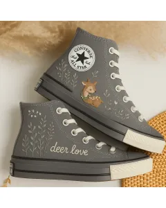 Deer Print Canvas Sneakers for Women – Comfort for Casual Walks, Outdoor Adventures – Perfect Gift for Nature Lovers - Custom Embroidered - Main View