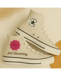 Delicate Dahlia Floral Sneakers for Women – Comfort for Casual Walks, Birthday Parties – Perfect Gift for Flower Enthusiasts - Custom Embroidered - Main View
