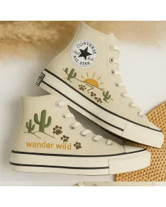 Desert-inspired Embroidered Sneakers for Women – Stylish Comfort for Casual Outings, Festivals - Custom Embroidered - Main View