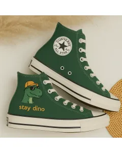 Dinosaur Print Custom Sneakers for Kids, Dino Lovers – Unique Design for Playtime, School Activities - Custom Embroidered - Main View