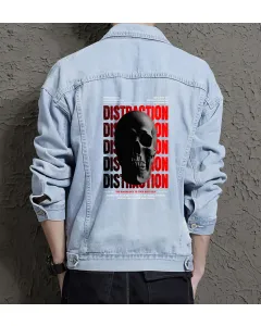 Distraction Denim Jacket for Men – Gift for Fashionistas – Anniversary Celebration - Light Blue - Main View