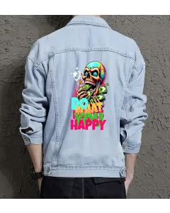 Do What Makes You Happy Jean Jacket for Men – Gift for Urban Fashion Enthusiasts – Birthday Present - Light Blue - Main View
