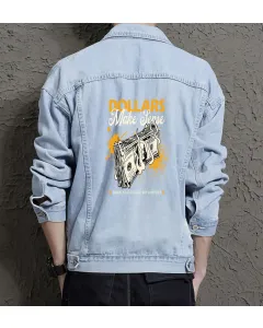 Dollars Makesense Jean Jacket for Men – Gift for Urban Trendsetters – Christmas Gift - Light Blue - Main View