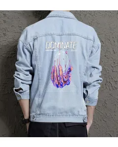 Dominate Jean Jacket for Men – Gift for Streetwear Enthusiasts – Birthday Present - Light Blue - Main View