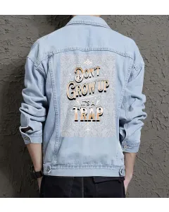 Don't Grow Up Denim Jacket for Men - Timeless Classic - Casual Wear – Great Gift Idea - Light Blue - Main View