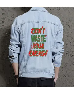 Don't Waste Your Energy Denim Jacket for Men - Classic Style - Everyday Wear – Great Gift Idea - Light Blue - Main View