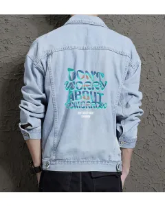 Don't Worry About Tomorrow Denim Jacket for Men – Trendy – Casual Outfit – Great Gift Idea - Light Blue - Main View